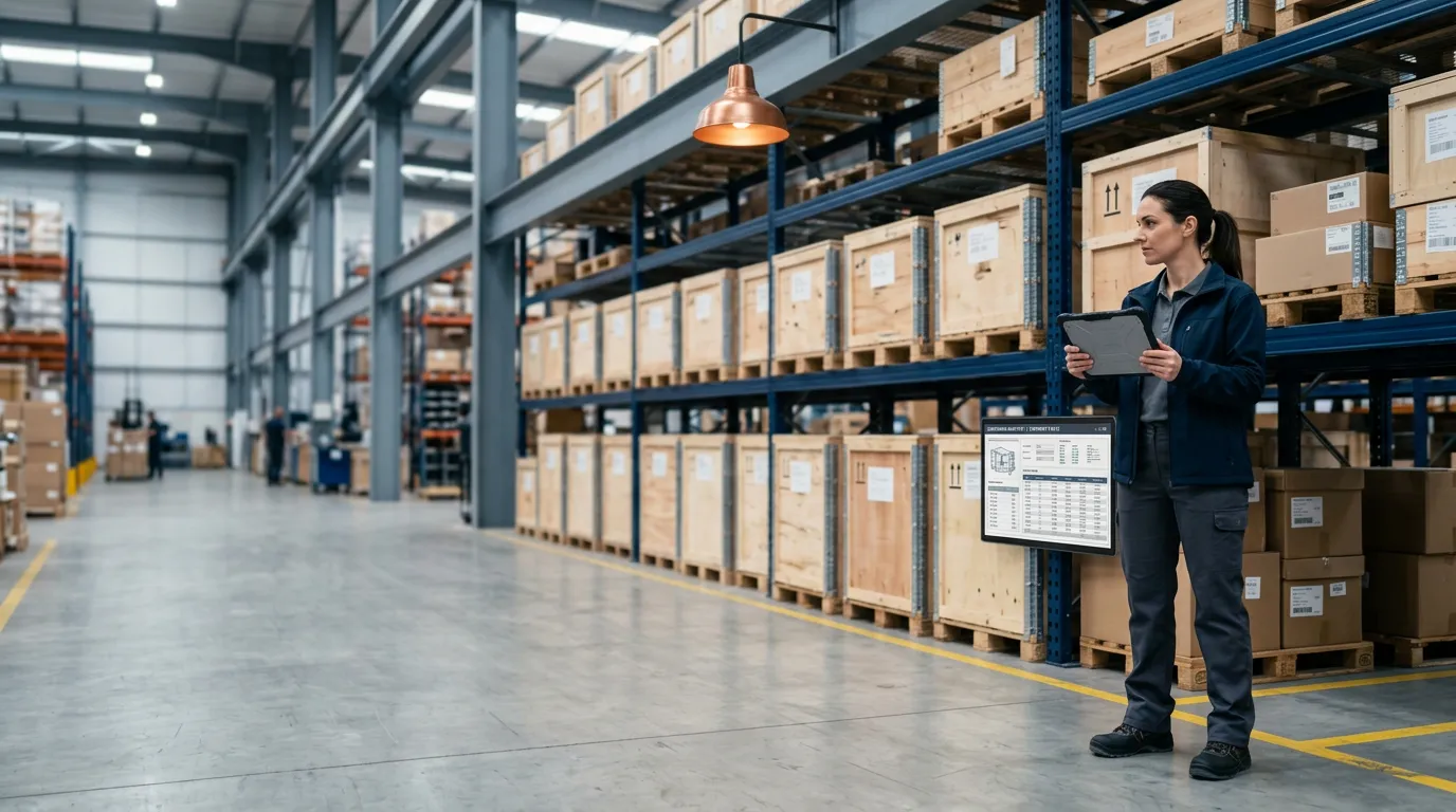 Logistik-Mitarbeiter prüft eine Lieferung im hellen Lager