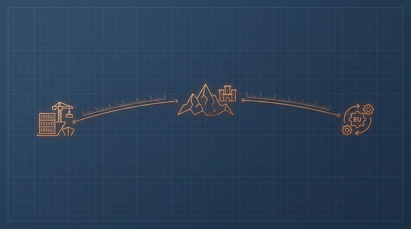 Schematische Frachtroute von China nach Europa mit See-, Bahn- und Luftweg